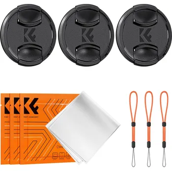 K&F 55MM Lens Caps Kit with K&F LOGO caps*3+Anti-lost rope*3+vacuum cleaning cloth*3