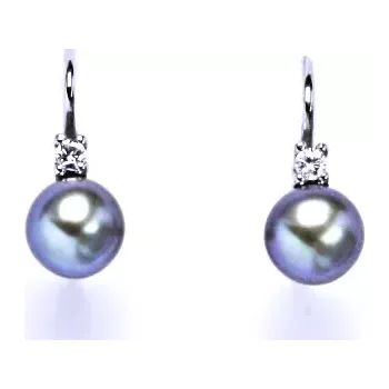 Náušnice Stříbrné náušnice přírodní perla černofialová - NK1243 (Stříbrné náušnice s přírodní perlou 6 mm)