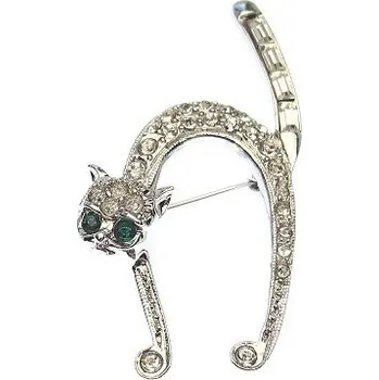 Brož Brož KOČKA Swarovski Rhodium Zelené oči Rhodium