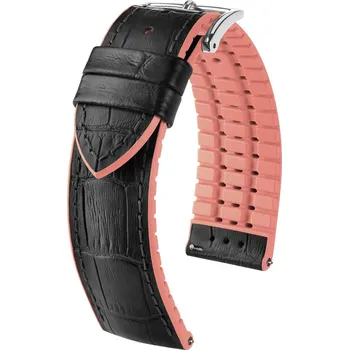 Módní doplněk Kožený řemínek Hirsch Andy M 0922328150-2, černý, teletina/přírodní kaučuk, délka M, Quick Release - 18 mm