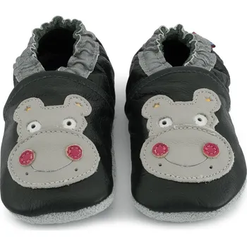 Capáčky CAROZOO Kožené capáčky s koženou podrážkou hrošík 12-18 měsíců Modrá 21,5