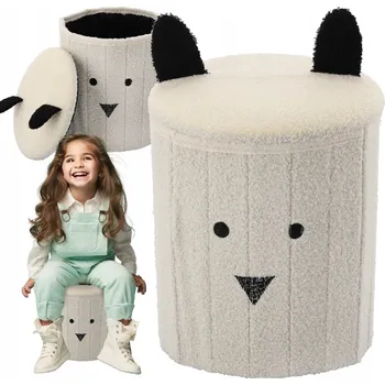 Taburet SKLÁDACÍ taburet s úložným prostorem, PLYŠOVÁ, pro děti, panda OTEVÍRACÍ puf