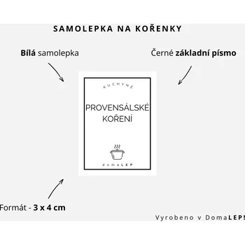 Samolepící etiketa PROVENSÁLSKÉ KOŘENÍ - Samolepka na kořenky 3 x 4 cm - DomaLEP varianta: BÍLÁ - základní písmo