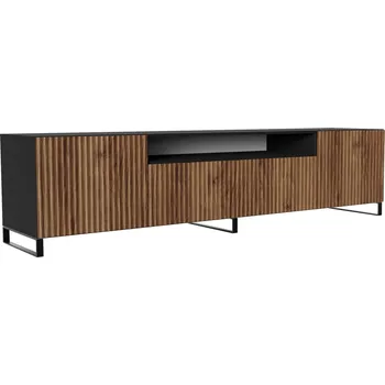 Televizní stolek Dlouhý TV stolek s frézováním NOE 200 cm - černý mat/dub catania