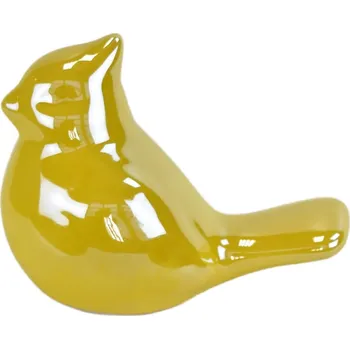 Velikonoční dekorace Keramický ptáček perleťově žlutý 8 cm