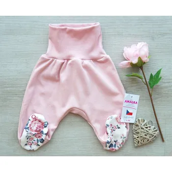 Dupačky AMÁLKA Bavlněné polodupačky, pudrově růžové, květy Velikost: 56