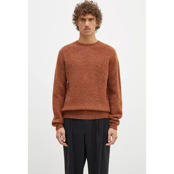 Pánský svetr Vlněný svetr Norse Projects Birnir Brushed Lambswool pánský, hnědá barva, N45.0520.4001, L, 88X