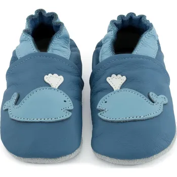 Capáčky CAROZOO Kožené capáčky s koženou podrážkou velryba modrá 2-3 roky Modrá 24,5