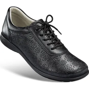 Dámská zdravotní obuv Dámské tenisky se šněrováním a květinovou ražbou, hladká useň, černá: 37