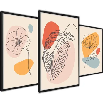 Obraz Plakat Tryptyk Kwiaty Liście bez rámu 30 x 40 cm