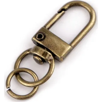 Kovová karabina otočná, průvlek 9 mm s kroužkem, barva 3 staromosaz