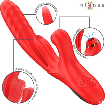 Vibrátor Intense Karol Multifunction Vibrator Thrust & Stimulation & Suction Red