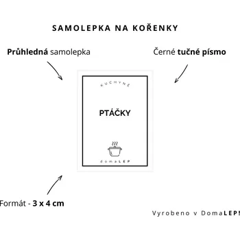 Papír PTÁČKY - Samolepka na kořenky 3 x 4 cm - DomaLEP varianta: PRŮHLEDNÁ - tučné písmo