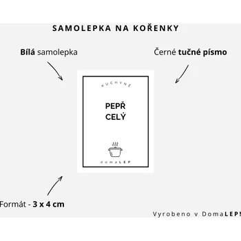 Speciální papír PEPŘ CELÝ - Samolepka na kořenky 3 x 4 cm - DomaLEP varianta: BÍLÁ - tučné písmo