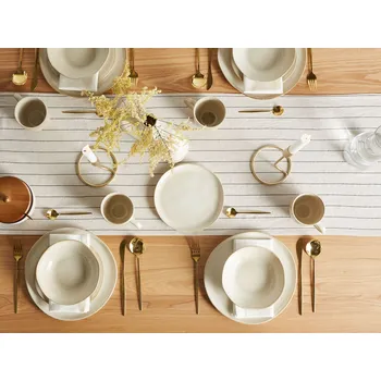 Sada nádobí 12dílná sada nádobí světle béžová kamenina kaolin ruční výroba s reaktivní glazurou servis pro 4 osoby kuchyně jídelna Beliani
