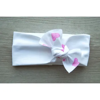 AMÁLKA Elastická čelenka bílá, pentle srdíčka Velikost: 62-68