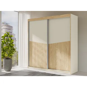 Šatní skříň Šatní skříň Frumen FU01, Barva: šedá béžová / šedobéžová + olejovaný dub MIRJAN 5903211385186