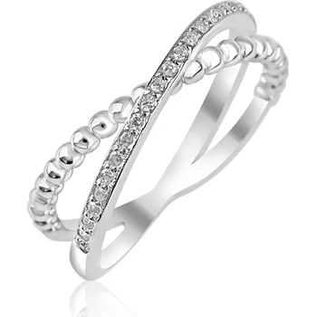 Prsten Stříbrný vícevrstvý prsten se zirkony - Meucci SR168 Velikost: 57