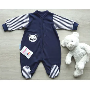 Kojenecký overall AMÁLKA Bavlněný overal, tmavý s pruhy, medvídek panda Velikost: 62