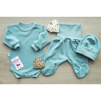 Kojenecká souprava AMÁLKA Bavlněná souprava žebrovaný vzor, ledově zelená Velikost: 80