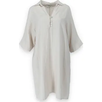 Dámské šaty Lněná tunika LAMIAR 7897 Itálie barva: béžová, velikost: Univerzální-jedna velikost