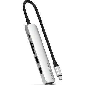 Notebook Satechi 6v1 USB-C Slim víceportový adaptér stříbrný Stříbrná