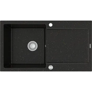 Granitový dřez MEXEN - Leo granitový dřez 1 s odkapávačem 900x500 mm, černá / zlatá kovová 6501901010-75