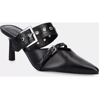 Dámské pantofle Kožené pantofle HUGO Katniss dámské, černá barva, na podpatku, 50536401 50536401.001 99X, EUR 39