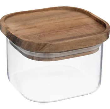 Keramický dřez 5five Simply Smart Skleněná nádoba HERMET s dřevěným víkem, 400 ml