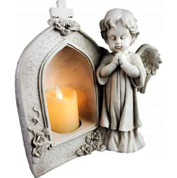 Vánoční dekorace LED ANDĚL SE SVÍČKOU ANDÍLEK HŘBITOVNÍ SVÍČKA NA HROB DEKORATIVNÍ OZDOBA