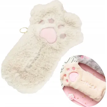 Penál PLYŠOVÝ penál Kočičí tlapka kosmetická taštička BÉŽOVÁ na pastelky gumičky tužky