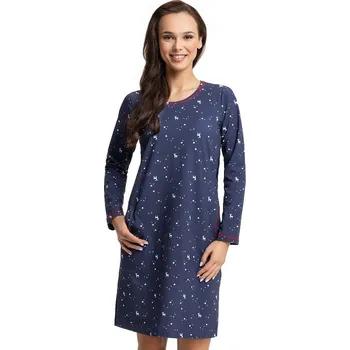 Dámská noční košile Luna noční košile 135 - tm. modrá, M (Dámská noční košile s dlouhým rukávem)