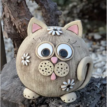 Keramická kočka s kytičkami - zahradní a bytová dekorace Velikost: Nejmenší