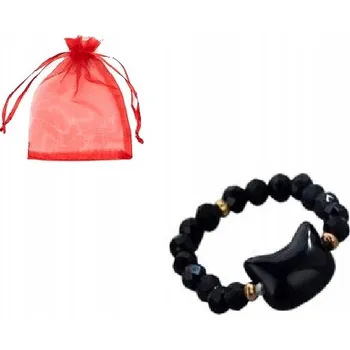 Prsten Prstýnek Černý Obsidián Kočka Kitty Nastavitelný