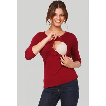 Těhotenské a kojicí tričko 3v1 - bordó, 3/4 rukáv Velikost: L