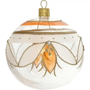 Vánoční ozdoba Koulier Vánoční ozdoba Secese - Baňka čirá s vitrážovými lístky oranžová, 1 ks
