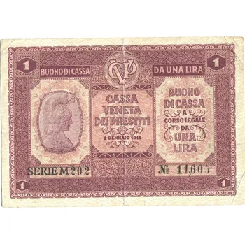 ITÁLIE - Benátky. 1 lira 1918. Série M 202.