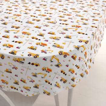 ubrus Dětský bavlněný oválný ubrus Sandra SA-081 Nákladní auta a bagry na bílém 100x140 cm