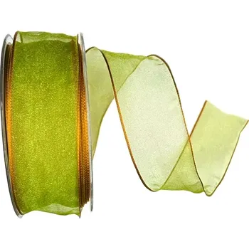 Stuha Stuha organzová Adventure zelená 40mm x 20m (6,-Kč/m) (Organzová stuha, zelená Schiff , s drátkem, obšité okraje )