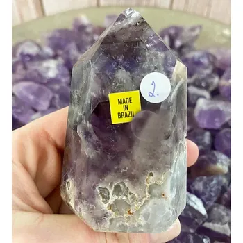 Ametyst chevron Brazílie špice - obelisk KO2 210 g, cca 4,8 x 8,4 cm