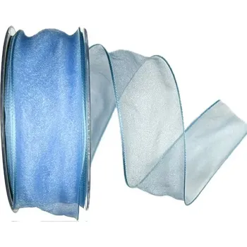 Stuha Stuha organzová Adventure světle modrá 40mm x 20m (6,-Kč/m) (Stuha organzová, světle modrá, s drátkem, obšité okraje )