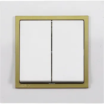 vypínač Dvojitý vypínač Timex-Elektro klasický, pod omítku, bílý/zlatý