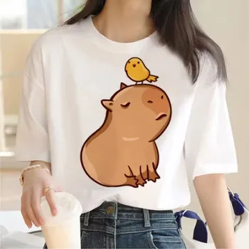 Dámské tričko Dámské volnějsí trendy tričko s motivem "Kapybara" Motiv: 23047 s ptáčkem, Velikost: XL