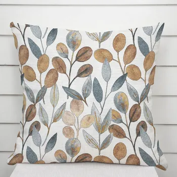 Povlak na polštářek Dekorační povlak na polštář Porto PRT-009 Modro-hnědé listy na režném 50 x 50 cm