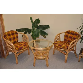 Sedací souprava Axin Trading1 Ratanová sedací souprava Bahama malá medová okrové polstry