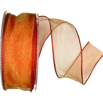 Stuha Stuha organzová Adventure sytě oranžová 40mm x 20m (6,-Kč/m) (organzová stuha, oranžovo-červená , s drátkem, obšité okraje )