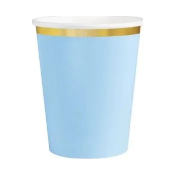MODRÉ papírové Kelímky se zlatým okrajem 220ml - 6 Ks