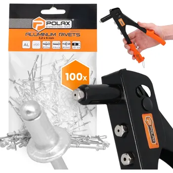 Nýtovací pistole RUČNÍ Nýtovačka 2,4-4,8 mm + 100x TRHACÍCH Nýtů 3,2x6 Hliníkové Pozink Ni 9T