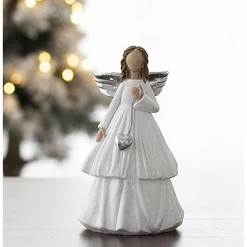 DEKORAČNÍ ANDĚL BÍLOSTŘÍBRNÝ 15,5cm