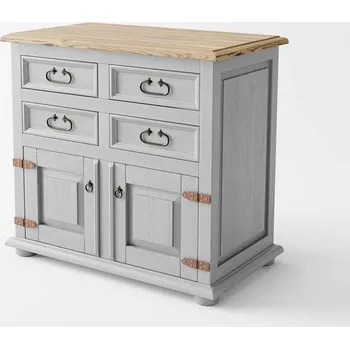 Šatní skříň Komoda Hacienda Grey 4S2D z masivu Barevné provedení: šedá - šedá